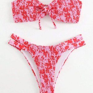 Shein Floral Bandeu Bikini - Pink - Size M - New Missing Tag